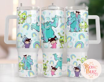 Vaso de 40 oz, réplica de Stanley de 40 oz, vaso de Monster Girl, personaje de dibujos animados, Scare Team, Sully y Boo