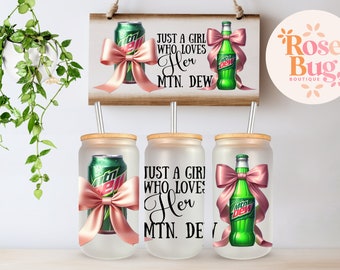 Mountain Dew Girl 16oz Frosted Glass Can Cup, Lid and Straw