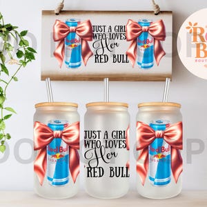 SUGAR FREE Red Bull Girl Glass Can, Red Bull Girl Gift, 16oz Glass Can Cup, Red Bull Lover Gift, Personalized Red Bull Girl Cup