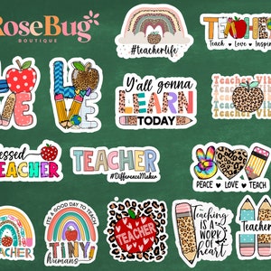 Teacher Sticker Pack 2 (14 pc), Teacher Appreciation, Vinyl Sticker Pack, Water Bottle Stickers, Tumbler Sticker, Laptop Sticker