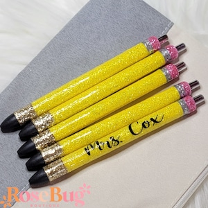 Custom Teacher Pencil Glitter Pen - Gel Pen- Black Ink