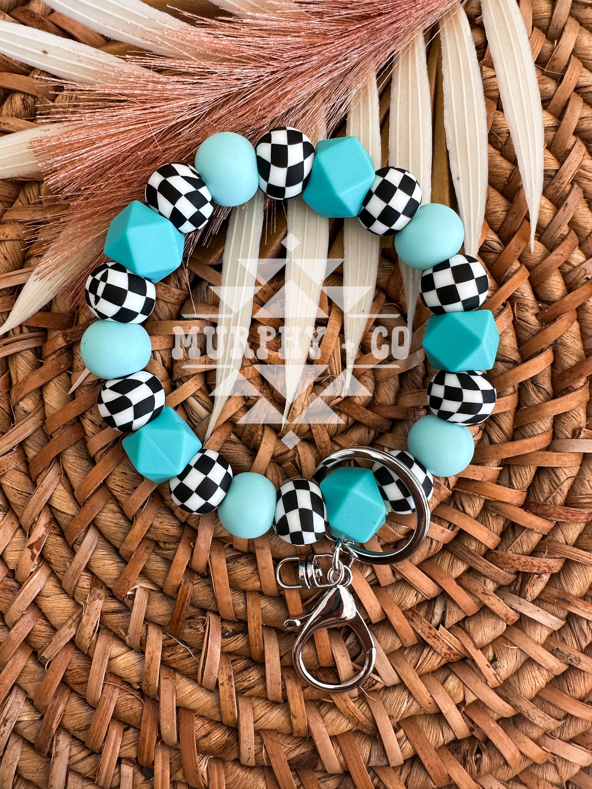Black Checker and Teal Silicone Keychain, Checker Print Keychain ...