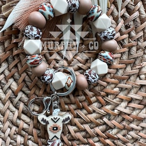 Western Silicone Keychain, Cow Print Keychain, Silicone Wristlet, Wristlet Keychain, Cowboy Hat, Aztec