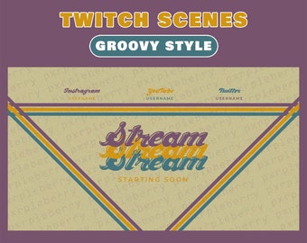 Twitch Scenes Overlays | Groovy Theme | Stream Starting Soon, Pause Be Right Back, Stream Ending, Offline
