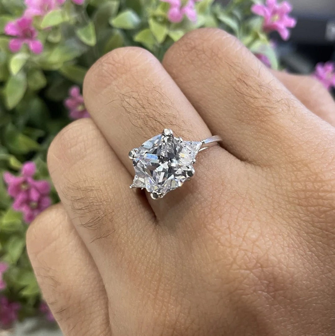 Princess Cut Cushion Cut Diamond With Trillion Side Stones