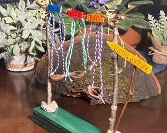 Fairy Garden Mood Swing, Handcrafted miniature fairy swing, Sealed for indoor/outdoor gnome/Gypsie/fairy garden