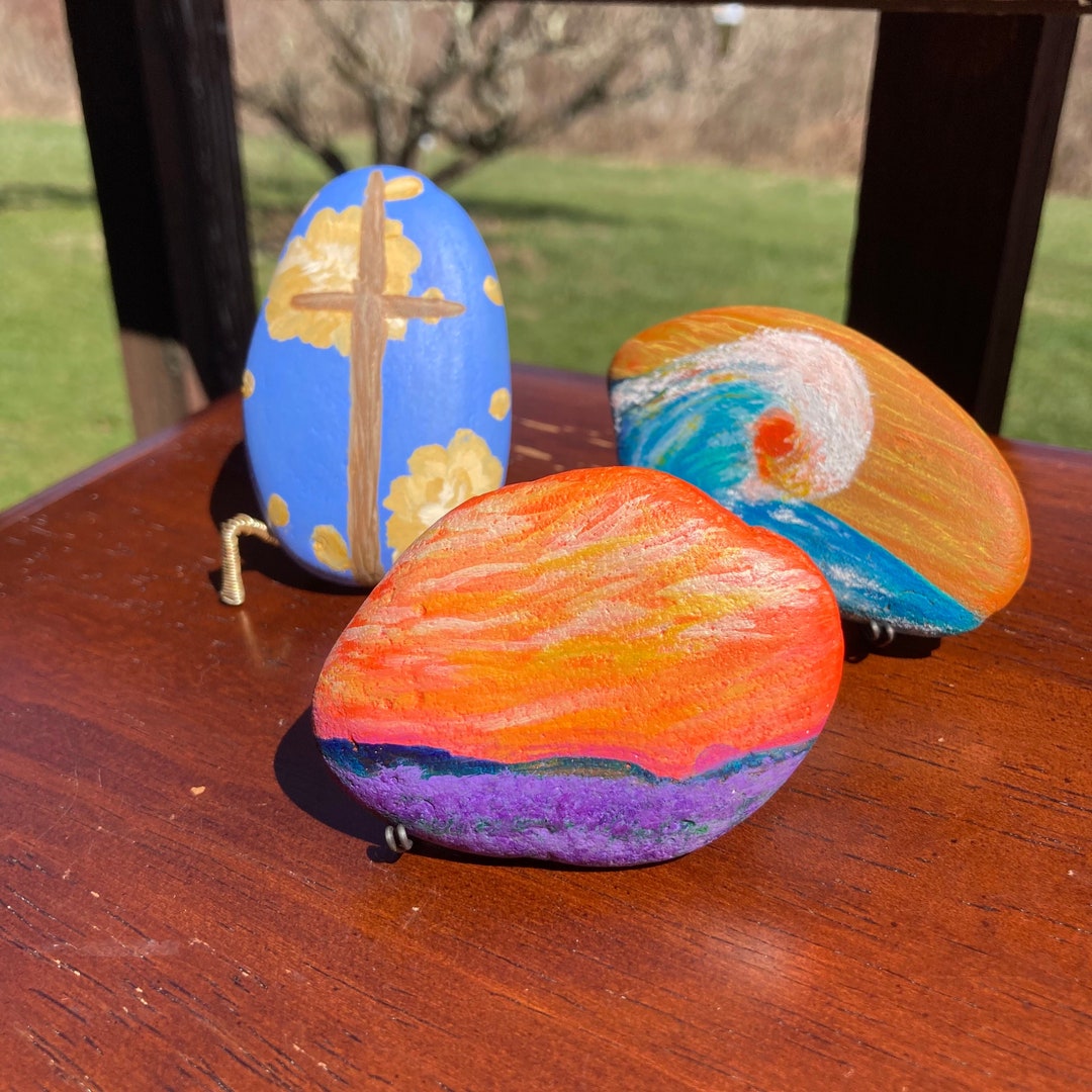 Painted Rocks With Stand, Eco Friendly Gift, Made to Order, Small Home ...