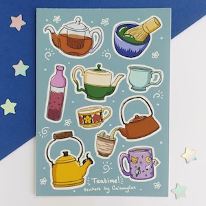 Foglio adesivo di carta A6 per l'ora del tè / Tè Matcha / Accogliente / Ecologico / Senza plastica / Scrapbooking / Bullet Journal / Stazionario /