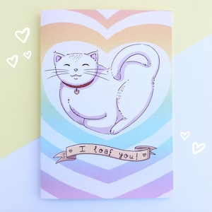Simpatico biglietto A6 con gatto bianco / Ti amo / Anniversario / Migliori amici / San Valentino / Gioco di parole / Senza plastica Eco Friendly