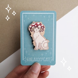Mushroom "Mewshroom" Cat Wooden Pin Badge / Eco Friendly / Plastic Free / Autumn / Fall /