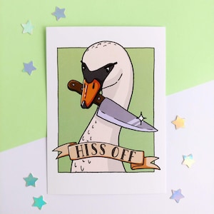 Cartão postal Swan Hiss Off A6 Print / Presente engraçado / Vida selvagem britânica / Natureza / Sem plástico / Ecológico /