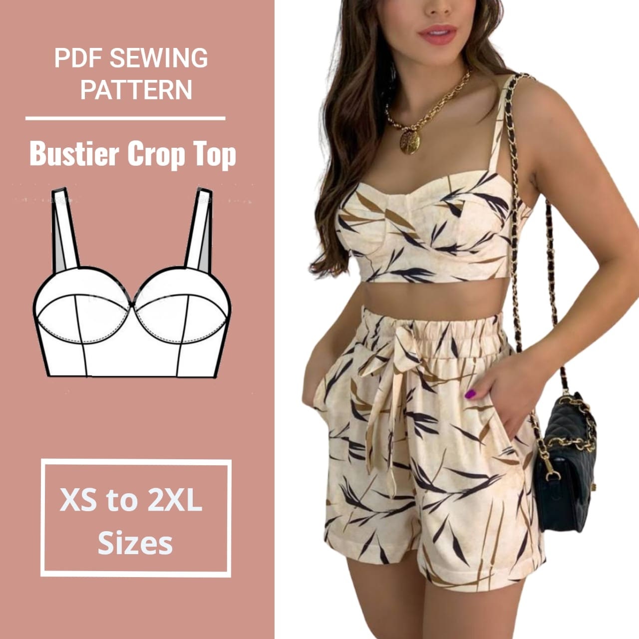 Trendy Corset Top Sewing Pattern XS-XL Lace up Side Bustier Digital PDF  Instant Download 