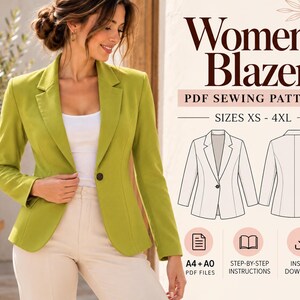 Blazer Sewing Pattern PDF: Women's Sizes XS-4XL (A4/A0 Printable Digital Download)