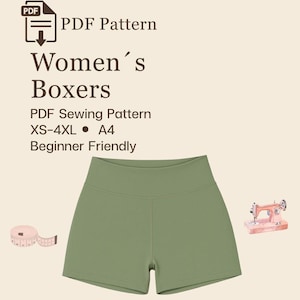 Patrón de costura para calzoncillos bóxer para mujer: ideal para principiantes, tallas XS-4XL (descarga digital imprimible en A4)