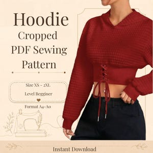 Hoodie Cropped  Sewing Pattern: Beginner Friendly (PDF Digital Download, XS-2XL, A0/A4/Letter Sizes)