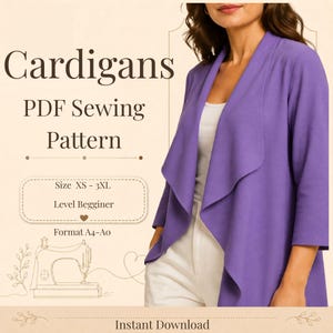 Cardigan sewing pattern | Sizes XS to 3XL | Instant Download | Easy Digital PDF