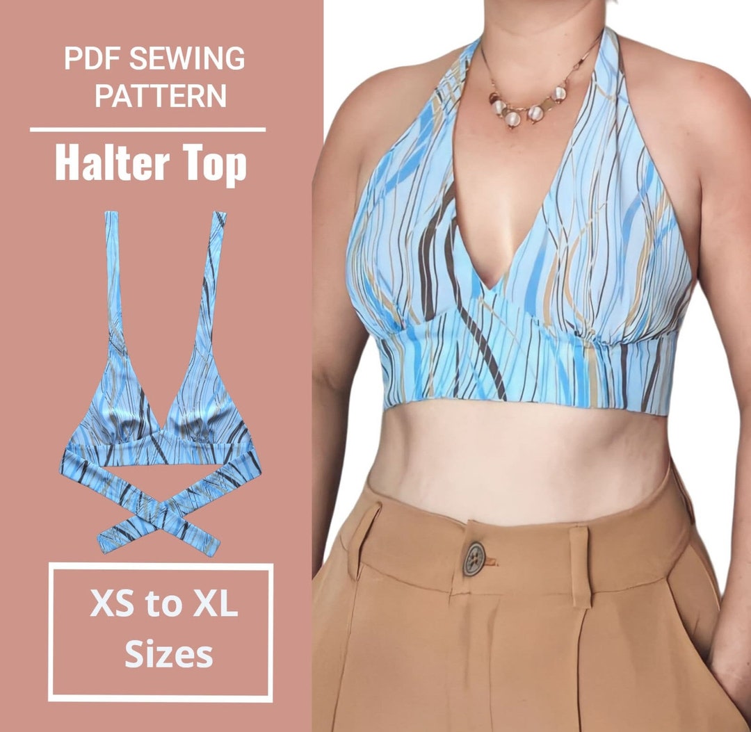 PDF Halter Crop Top Sewing Pattern Womens Halter Neck Bralet Style