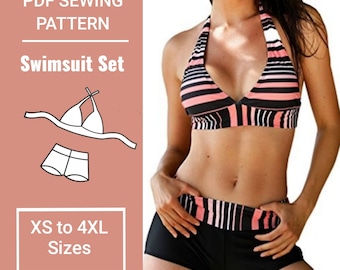 Swimsuit Pattern | Sports Bikini| Halter bikini top pattern| Sizes XS to 4XL  |  PDF Sewing Pattern | instant download