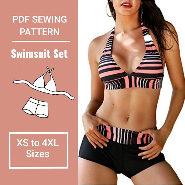 Swimsuit Pattern | Sports Bikini| Halter bikini top pattern| Sizes XS to 4XL  |  PDF Sewing Pattern | instant download