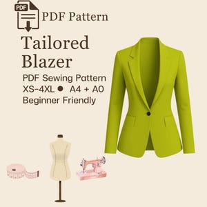 Naaipatroon blazer pdf: damesmaten XS-4XL (afdrukbare digitale download A4/A0)