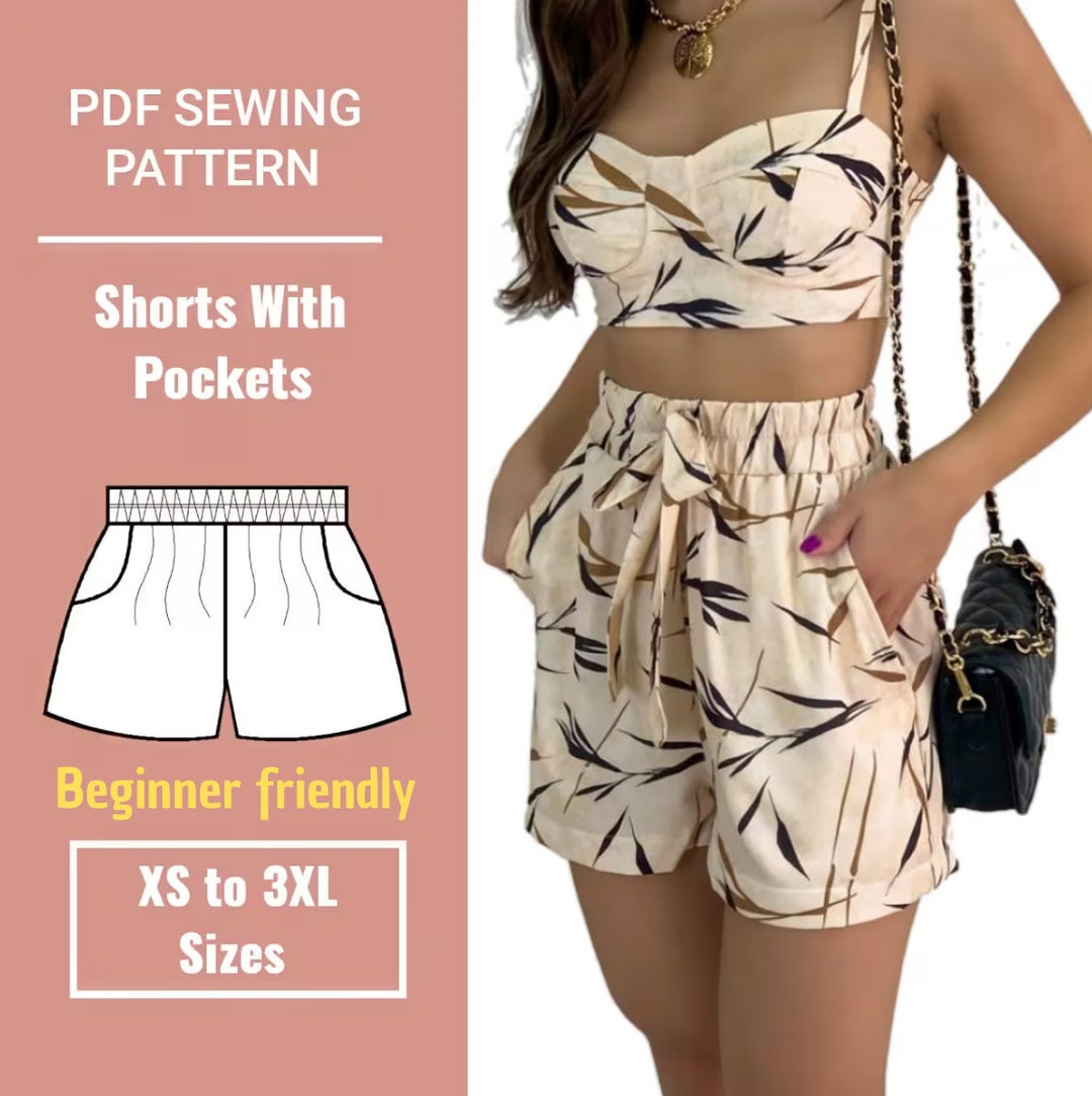 Womens High Waisted Shorts shorts With Pockets PDF Sewing Patterns