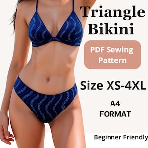 Patrón de costura para top de bikini triangular (para principiantes, tallas XS-4XL) (PDF A4)