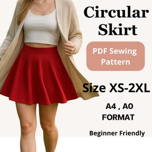 circular skirt sewing pattern pdf  |  Sizes XS to 2XL |A4 A0 Digital Download | Easy pattern for beginner