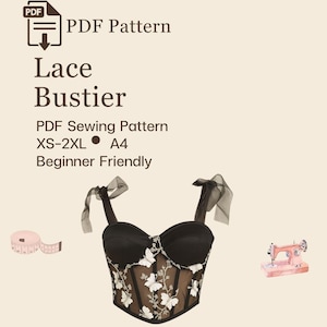 Lace Bustier Sewing Pattern PDF: XS-2XL, A4 Printable (Digital Download)