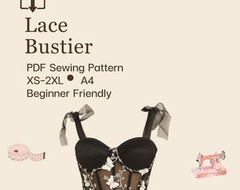 Lace Bustier Sewing Pattern PDF: XS-2XL, A4 Printable (Digital Download)