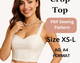 Naaipatroon crop top bandje | Maten XS tot L | Direct downloaden | Eenvoudige digitale pdf
