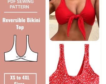 Bikini Sewing Pattern | Bikini Top Pattern | Reversible Seamless Swimsuit  |sizes (XS to 4XL)  | include Instructions and video tutorial