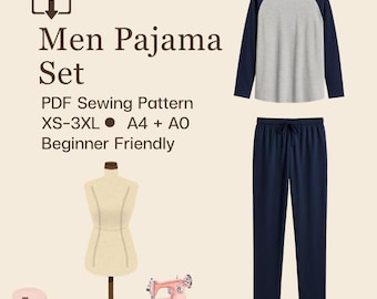 Schnittmuster für ein Herren-Pyjama-Set: Einfaches Anfänger-PDF (Größen XS-3XL)