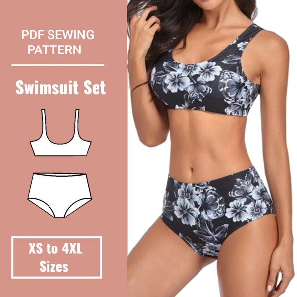 Schnittmuster Bikini | Bikini Top Muster | Muster Badeanzug, Bikinihöschen | Größen (XS bis 4XL) | inkl Anleitung