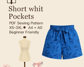 Shorts with pockets sewing pattern | Sizes XS to 3XL | Instant download | Easy Digital PDF