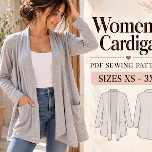 Women’s Cardigan Sewing Pattern PDF, Light Cardigan Pattern, Sizes XS-3XL, Beginner Sewing Pattern, A4 A0 Digital Download