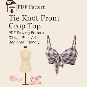 Patrón de costura para top corto con nudo delantero / Tallas XS-L / Descarga instantánea / PDF digital fácil