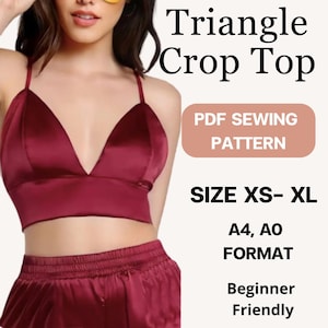 Triangle Crop top sewing pattern PDF  sizes XS to XL | A4, A0 printable digital download | easy pattern for beginner