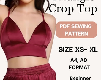 Triangle Crop top sewing pattern PDF  sizes XS to XL | A4, A0 printable digital download | easy pattern for beginner