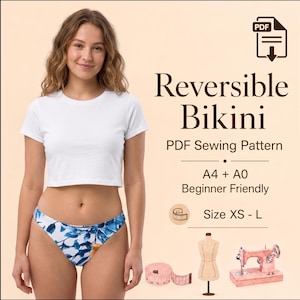 Reversible Bikini  Sewing Pattern | sizes XS to L | Instant download | Easy Digital PDF