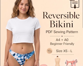 Reversible Bikini  Sewing Pattern | sizes XS to L | Instant download | Easy Digital PDF