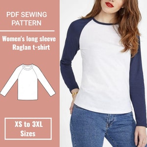 Sewing pattern long sleeve shirt for women | PDF sewing pattern | Knit raglan top pdf pattern | Sizes XS to 3XL | Instant download