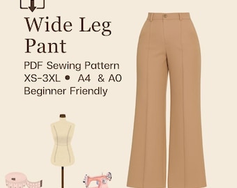 Weite Beine Hose Schnittmuster | Größen XS bis 3XL | Sofortdownload | Einfaches Digitales PDF