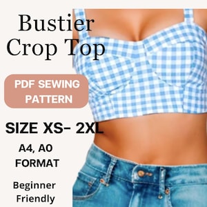 Bustier Crop top sewing pattern pdf  | Sizes XS to L | A4 A0 printable digital  Download | Easy pattern for beginner