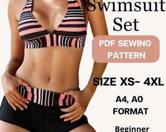 Swimsuit set Sewing Pattern pdf | Sizes XS to 4XL  | |  A4 A0 printable digital download | Easy pattern for beginner