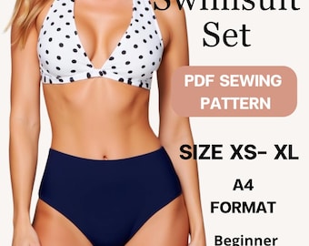 Mönster för baddräktsset i pdf-format | Storlek XS-XL | Direkt nedladdning / Enkel digital PDF