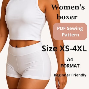 sewing pattern for women&#39;s boxer shorts |Sizes XS to 4X  | A4 Printable  Digital Download | Easy pattern for beginner