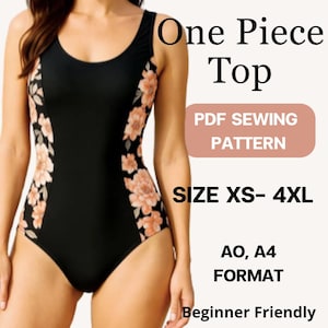 Naaipatroon badkleding uit één stuk pdf / maat XS-4XL / A4 A0 afdrukbare digitale download / Eenvoudig patroon voor beginners