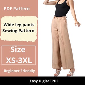 Wide Legs Pants sewing pattern | Sizes XS to 3XL | Instant Download | Easy Digital PDF