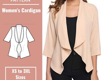 Cardigan sewing pattern | PDF sewing pattern | Sizes (XS to 3XL) | Include Instructions