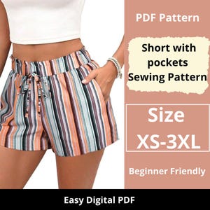 Shorts with pockets sewing pattern | Sizes XS to 3XL | Instant download | Easy Digital PDF